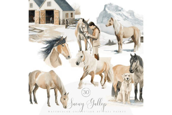 Download Watercolor Winter Horses Clipart Pack - Watercolor Collection