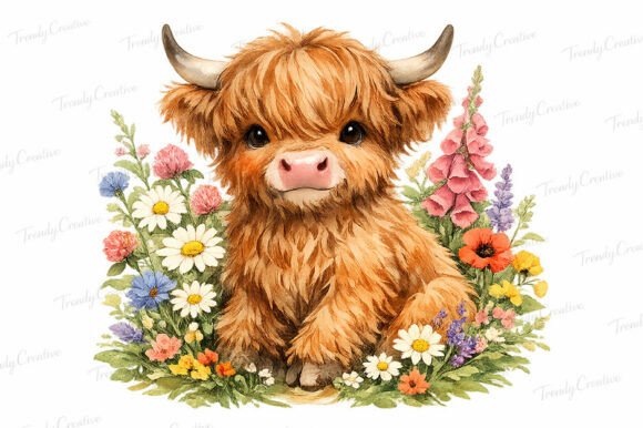 Download Watercolor Highland Cow Wildflower PNG - Watercolor Collection