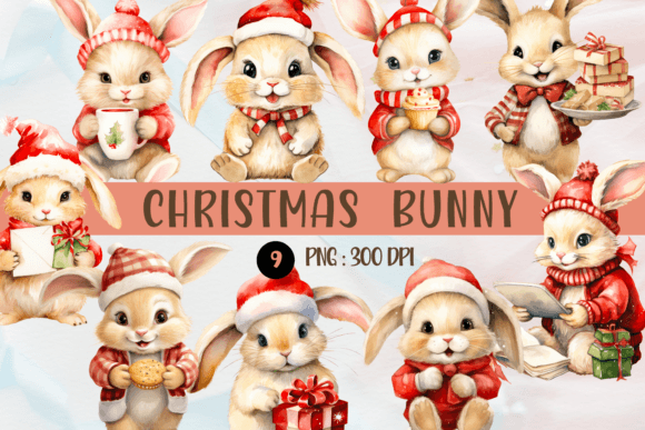 Download Watercolor Christmas Bunny PNG Cliparts - Watercolor Collection