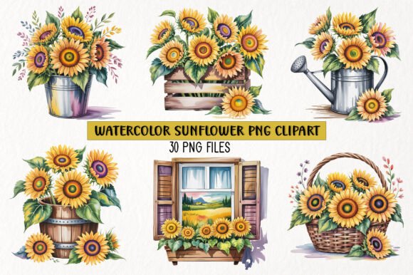Download Watercolor Sunflower PNG Clipart Bundle - Watercolor Collection