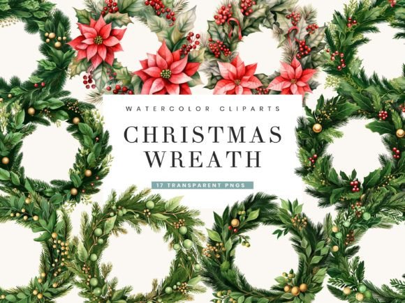 Download Watercolor Christmas Wreath Clipart - Watercolor Collection