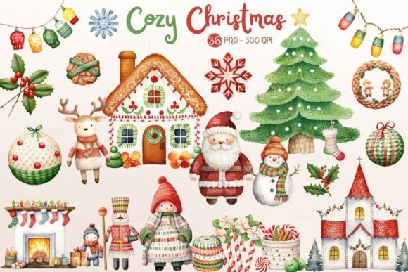 Download Watercolor Cozy Christmas Clipart Set - Watercolor Collection