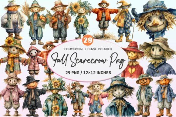 Download Watercolor Fall Scarecrow Clipart. - Watercolor Collection