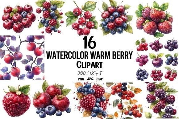 Download Watercolor Warm Berry Clipart Set - Watercolor Collection