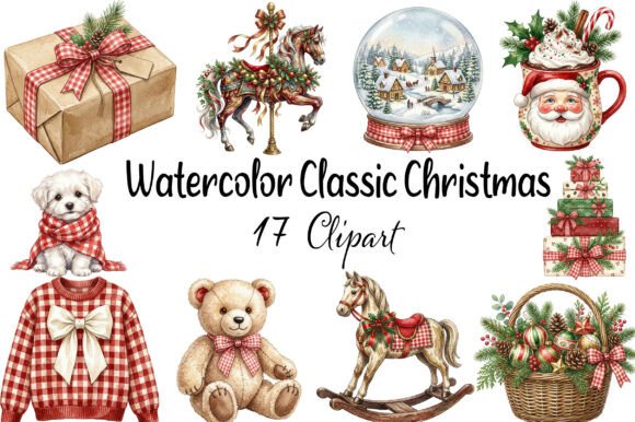 Download Watercolor Classic Christmas Clipart - Watercolor Collection