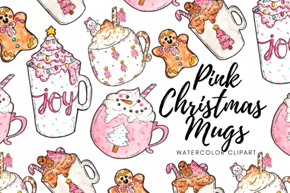 Download Watercolor Pink Christmas Mug Clipart - Watercolor Collection