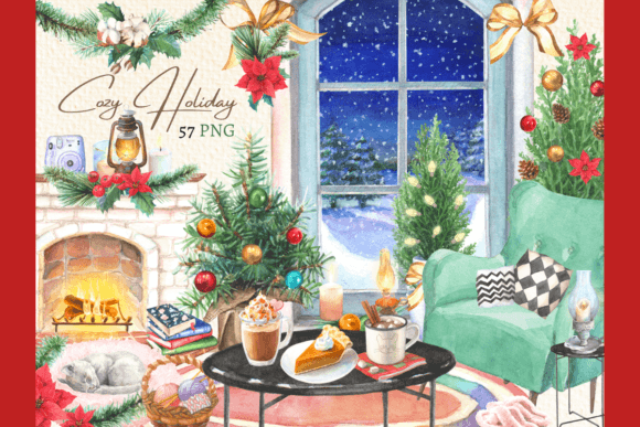 Download Watercolor Cozy Christmas Clipart Set - Watercolor Collection