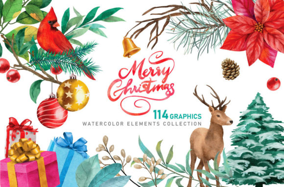 Download Christmas Watercolor Elements Graphics - Watercolor Collection