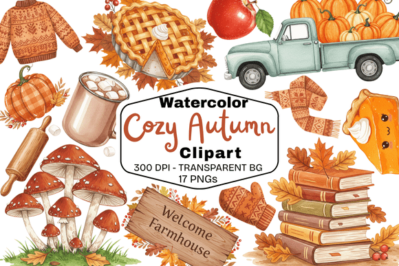 Download Cozy Autumn Watercolor Clipart Bundle - Watercolor Collection