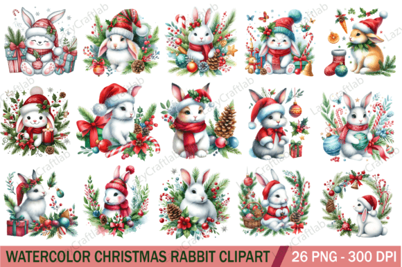 Download Watercolor Christmas Rabbit Clipart PNG - Watercolor Collection