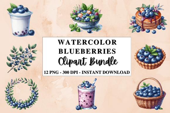Download Watercolor Blueberries Clipart Bundle - Watercolor Collection