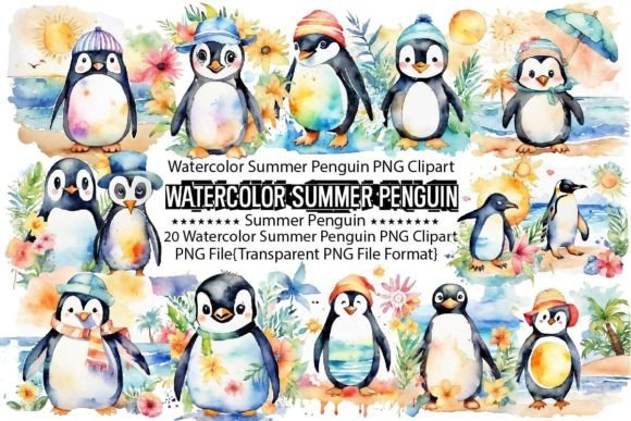 Download Watercolor Summer Penguin Sublimation - Watercolor Collection