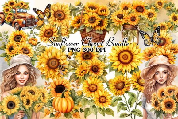 Download Fall Sunflower Watercolor Clipart Bundle - Watercolor Collection