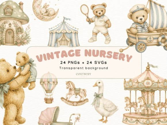 Download Vintage Nursery Watercolor Cliparts - Watercolor Collection